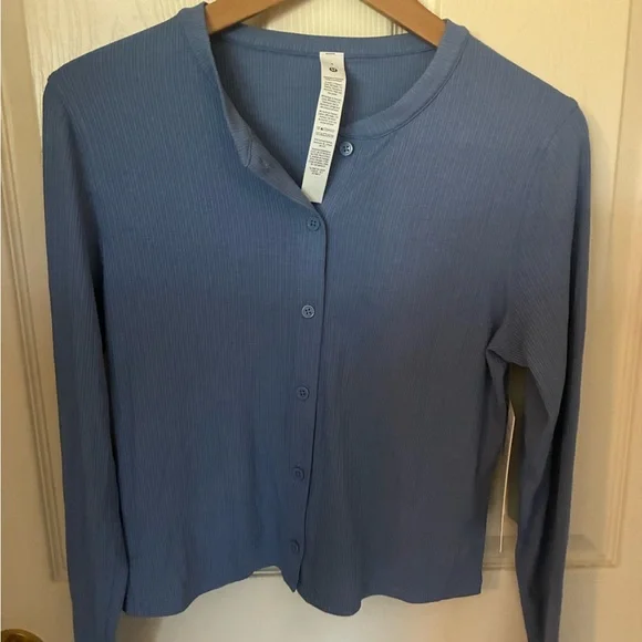 Blue Ribbed Button-Up Cardigan - Picture 3 of 5
